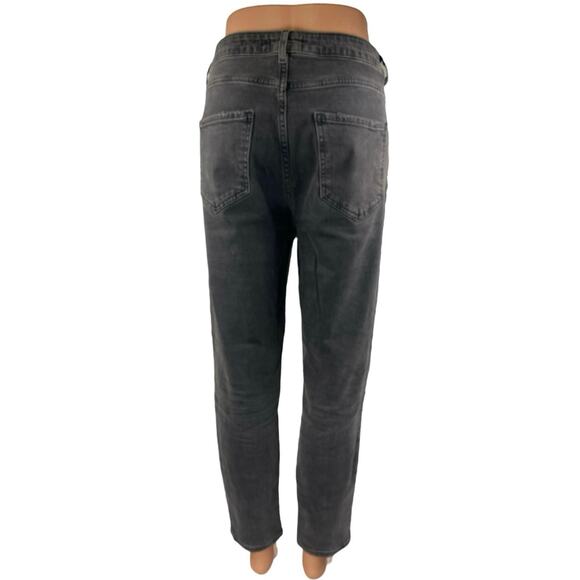 New Look Tori Women's Black Distressed High Waisted Straight Denim Mom Jeans 10 - Picture 3 of 4